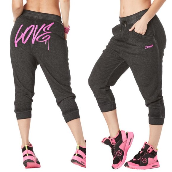 Zumba Fitness Pants - Zumba LOVE Capri Sweatpants Pocket Joggers XS S